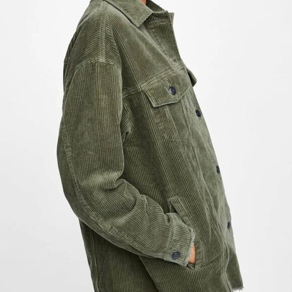 Zara Frayed Green Corduroy Jacket Size Large - Picture 2 of 7
